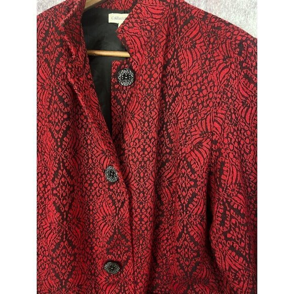 Coldwater Creek Jacket Women's W18 Red Jacquard Blazer Elegant Old Money Luxury - Picture 2 of 16